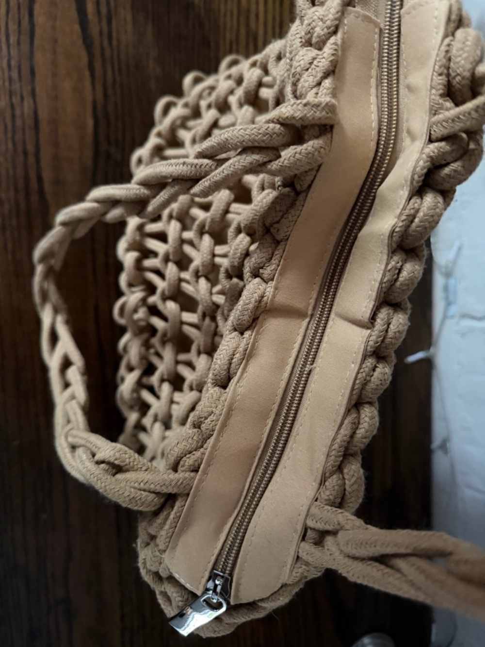 Woven Macramé Tote Bag in Tan - Picture 3 of 11